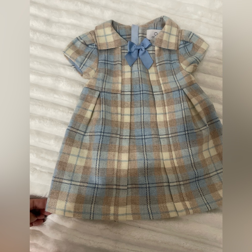 chickeeduck  Plaid Blue and Cream Kids Dress